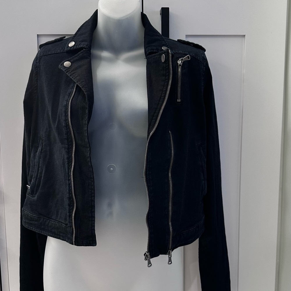HUDSON JEANS Black Stretch Denim Moto Style Jacket Girls Size XL Kids Grunge Y2K